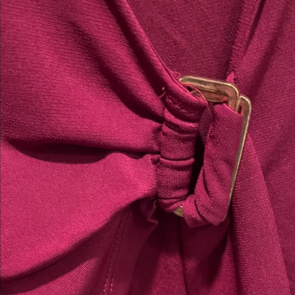 Michael Kors Maroon Red Long Sleeve Wrap Top Blouse Size Medium Gold Accent